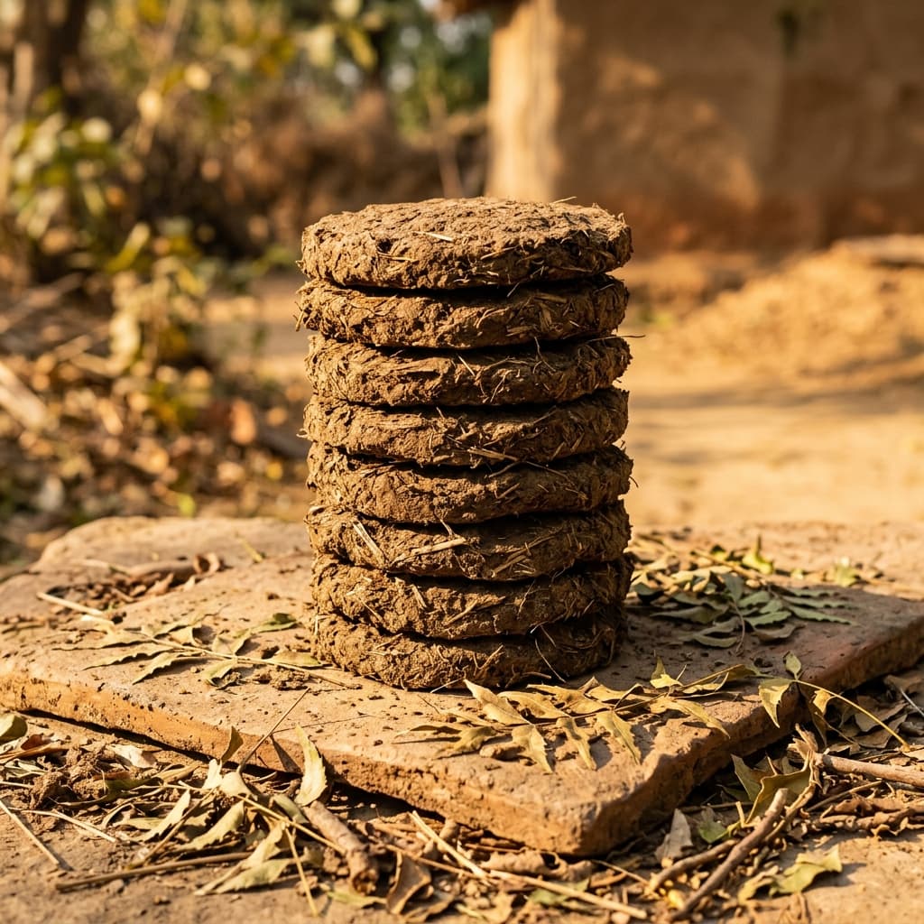 Sun-dried Agnihotra cow dung cakes — 14 days of solar curing for perfect burn ☀️
